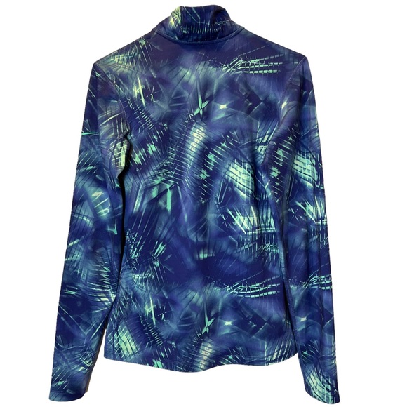 NIKE Pro Women Jacket Quarter Zip Dri-Fit Medium Blue Green Active Thumb Strap - Picture 2 of 9